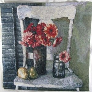 Floral Tapestry Wall Hanging Cristin Atria Country Daisy Porch Scene 26x26"